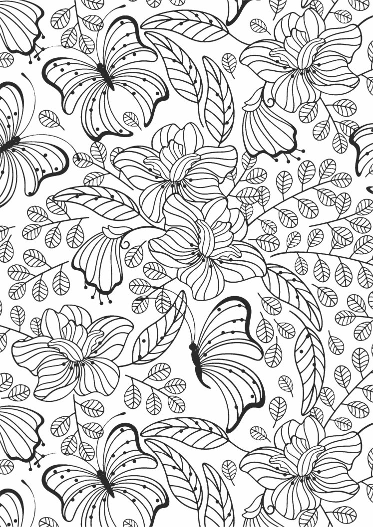 Раскраска антистресс "Цветы и бабочки" - Раскраски А4 формата для распечатки